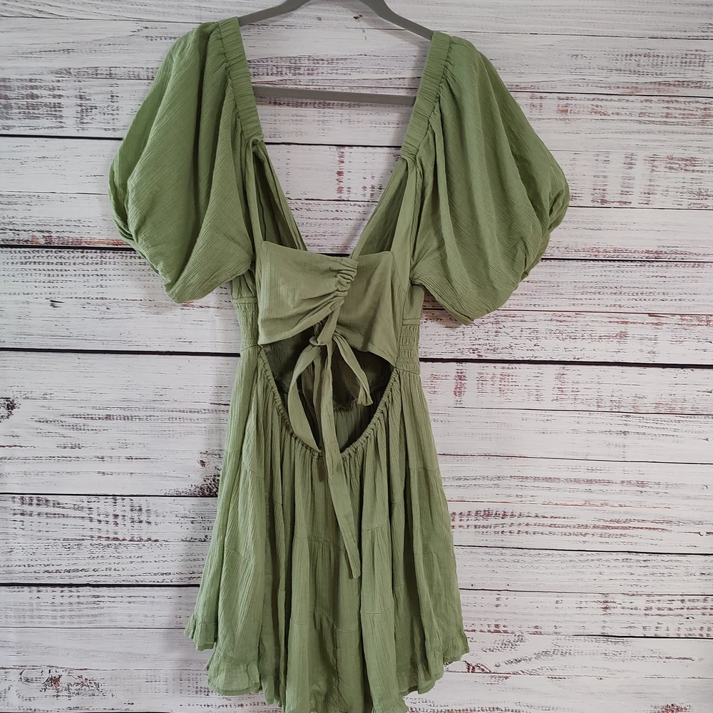 Free People Women's Perfect Day Cotton Mini Dress in Grasslands Green - Picture 4 of 11